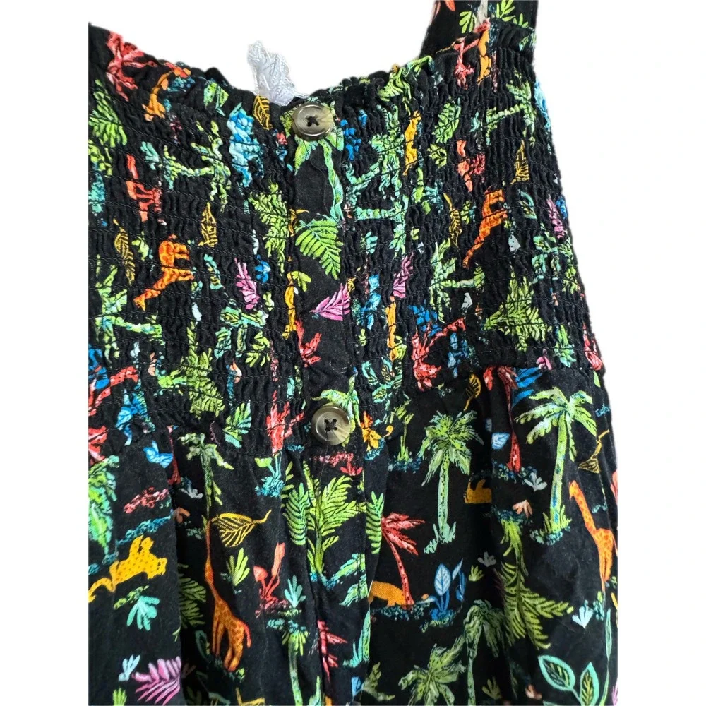 Wild Fable Jungle Animal Print Maxi Dress Kids XXL 18 Black Smocked Button Front